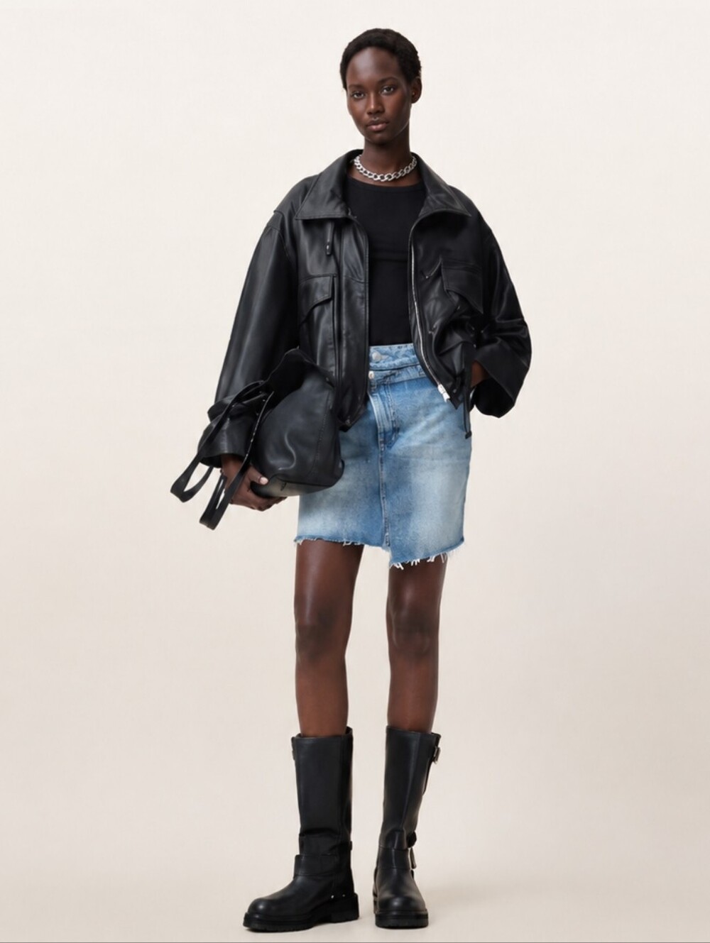 ALLSAINTS AKI CROSSOVER DENIM SKIRT